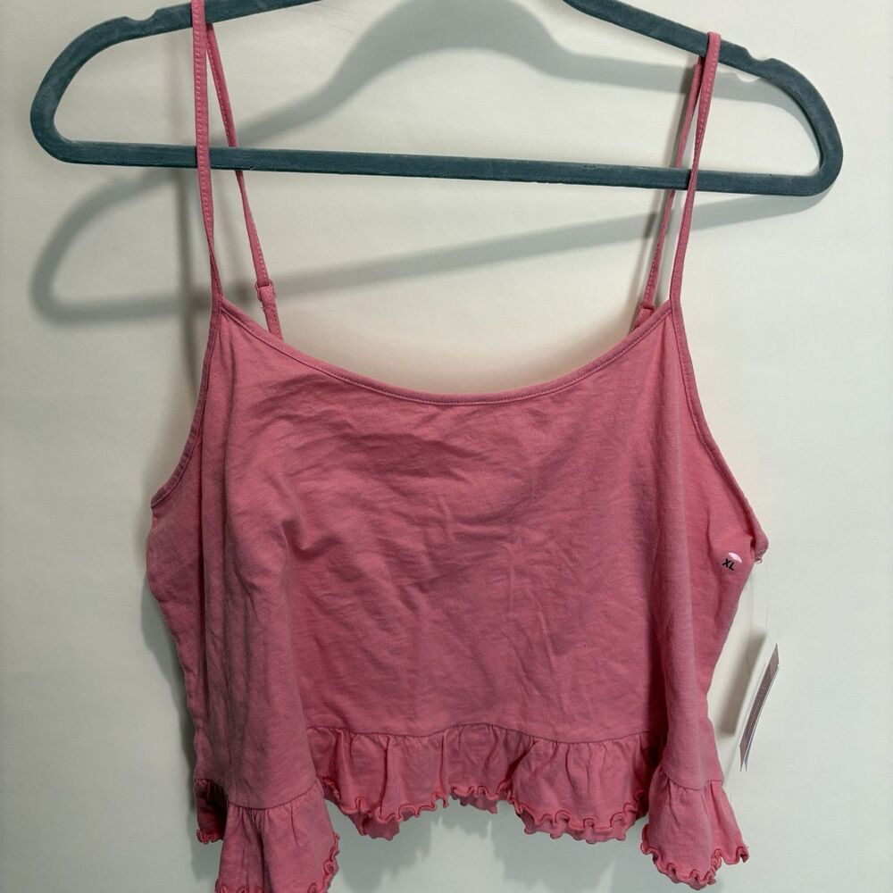 American Eagle Cropped Tank Top Size XL Pink Ruffle Hem NWT - Picture 6 of 12